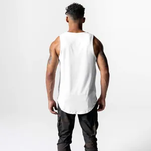 Back view detail of men's breathable white mesh fitness tank top for gym training