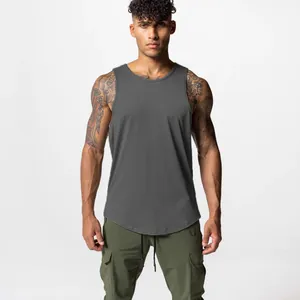 Men's dark gray breathable quick-dry sleeveless muscle tank top for fitness training