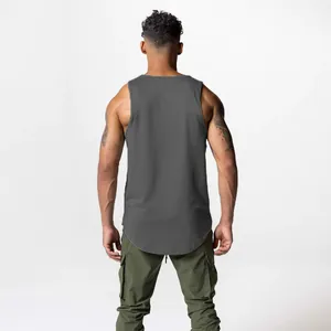 Detailed back view of men's breathable dark grey quick-drying sports fitness tank top