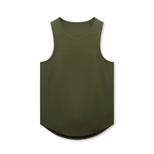 Detailed view of the olive green breathable mesh fabric on a men's athletic tank top