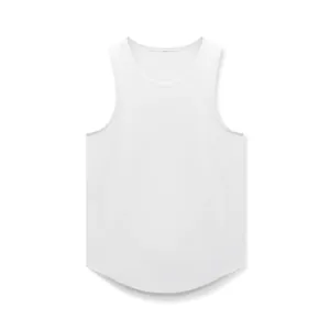 Detailed view of white mesh breathable quick-dry sports tank top for men's fitness