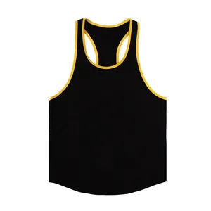 Heren sport fitness tanktop in zwart-geel katoenmix ademende gymkleding sportshirt