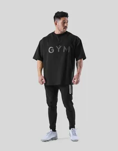 Oversized black fitness T-shirt for men with GYM print ideal for heavy gym workout
