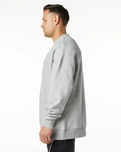 Side view of heavy 400G grey oversized crewneck sweatshirt with drop shoulder detail