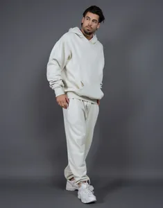 Full view of 400g heavyweight cream hoodie and matching sweatpants set for winter