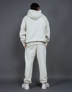 Back view of a premium cream oversized heavyweight fleece hoodie and sweatpants set