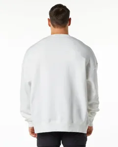 Back view of a high-quality white oversized fleece crewneck sweatshirt for men in plain style.
