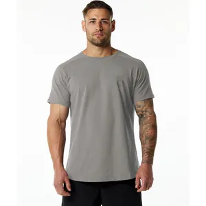 T-shirt de sport gris pour homme en coton de qualité pour fitness et training
