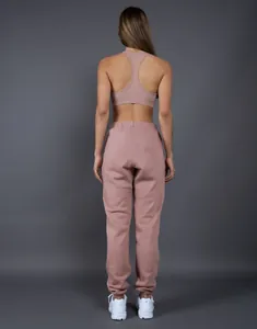 Vista posteriore di pantaloni sportivi in pile spesso 400G malva con vita elasticizzata
