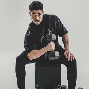 Men's oversized black gym t-shirt with crew neck and letter print
