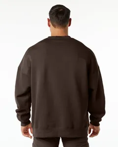 Back view of heavy oversized dark brown crewneck sweatshirt with drop shoulders