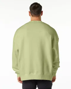 Back view of a heavy 400g sage green oversized crewneck sweatshirt with drop shoulders