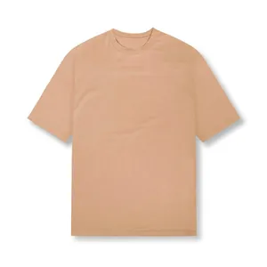 Oversized beige cotton t-shirt for men with a relaxed fit and round neckline.