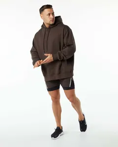 Heavyweight dark brown oversized hoodie for men with fleece lining for winter comfort