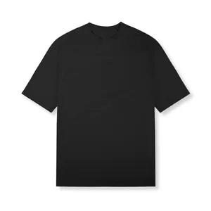 Front view of a loose-fitting black cotton crew neck short-sleeved t-shirt for men