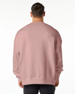 Detailed back view of a men's heavy fleece oversized crewneck sweatshirt in dusty pink color