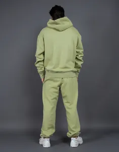 Professional back view of a sage green oversized heavy fleece hoodie and jogger set