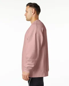 Side view of an oversized dusty pink 400G fleece crewneck sweatshirt for men.