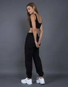 Pantaloni della tuta neri pesanti in pile di alta qualità per uomo e donna con polsini elastici