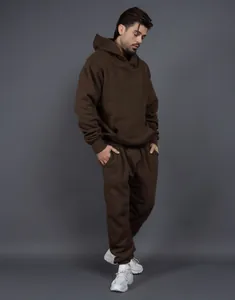 Oversized brown 400G heavyweight fleece hoodie and sweatpants set for men and women