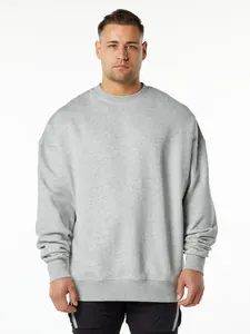 Men Heavyweight 400G Fleece Lined Round Neck Sweatshirt American Oversized Drop Shoulder Solid Color Pullover Top For Couples