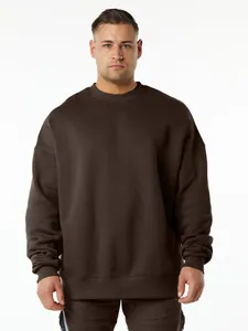 Brown oversized heavy 400G fleece crewneck sweatshirt for men with drop shoulder