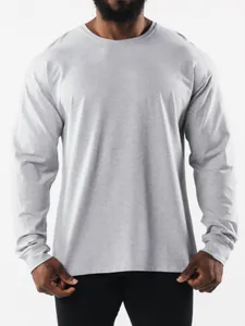 Herren Casual Sport Langarm T-Shirt Baumwollmischung Lockere Passform Rundhalsausschnitt Einfarbig Atmungsaktiv Training Laufen Fitness Top