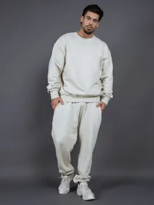 Chándal extragrande para hombre en blanco roto con sudadera de forro polar y jogger a juego