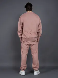Conjunto de sudadera de cuello redondo y pantalones de chándal de felpa rosa viejo