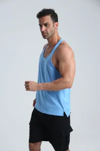 Light blue men's athletic tank top for gym, outdoor sports and fitness training
