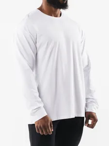 Hochwertiges, lockeres weißes Langarm-Sport-T-Shirt für Herren zum Fitness und Laufen