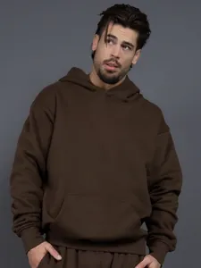 Premium heavyweight 400g American style oversized dark brown fleece hoodie for men