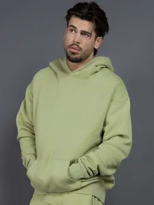 Premium heavyweight 400G sage green oversized hoodie with drop shoulder for men