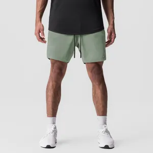 Pantalones cortos deportivos hombre verde salvia de secado rápido con cordón ajuste