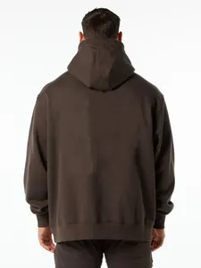 Men's heavyweight brown oversized fleece-lined pullover hoodie showing back view details