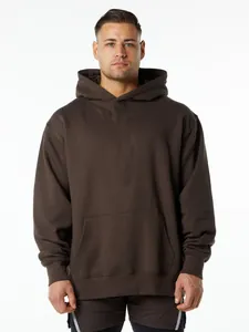 Heavyweight oversized dark brown pullover hoodie for men with kangaroo pocket