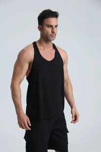 Man in black breathable sports racerback tank top for fitness training