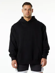 Premium heavyweight black fleece hoodie for men, oversized casual streetwear style