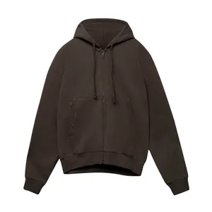 Men's classic brown zip-up hoodie featuring a drawstring hood and front pockets