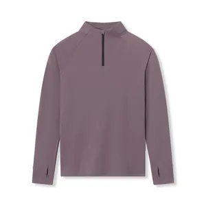 High-stretch men's quick-dry athletic half-zip compression long-sleeve top in purple