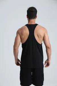 Detailed back view of a men's black racerback athletic tank top for fitness training.