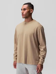 Maglietta da Uomo Sportiva Casual a Manica Lunga Basic in Misto Cotone Girocollo Tinta Unita Canotta Sportiva Fitness Top da Uomo