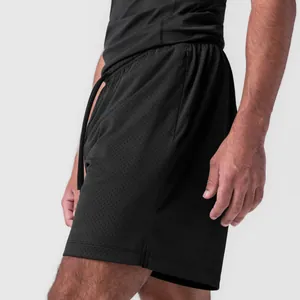 Detailansicht der schwarzen Mesh-Basketball-Shorts für Herren mit Reißverschluss