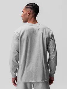 T-shirt sportiva a maniche lunghe grigia da uomo con girocollo per fitness e tempo libero