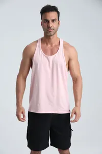Breathable solid pink sports tank top for men's gym fitness and outdoor basketball workout