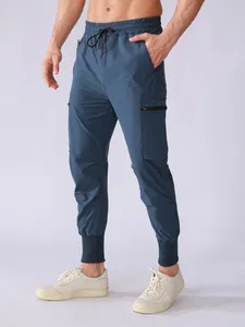 Men Quick Dry Sport Pants American Cargo Joggers Elastic Woven Multi Pocket Running Training Drawstring Slim Fit Nylon Bottom