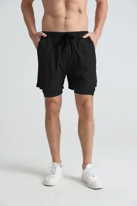 High-performance men's 2-in-1 quick-dry athletic shorts for gym running and fitness