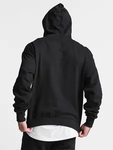 Professional back view of a classic men's solid black hooded sweatshirt for casual wear