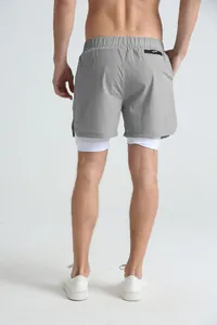 Back view of men's quick-dry 2-in-1 sports shorts with zipper pocket and lining