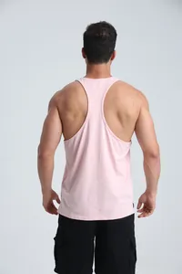 Back view of pink men's stringer tank top for fitness and bodybuilding training
